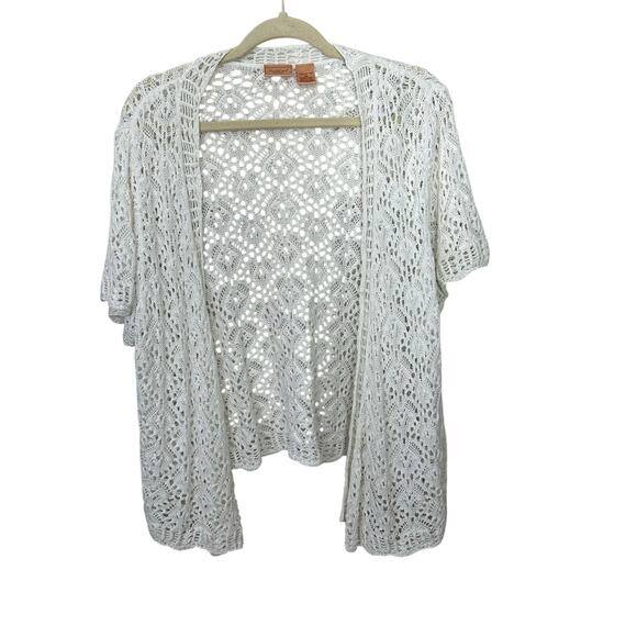 VTG Northcrest Boho Crochet Knit Top White Open Front 2X Cotton Topper Cardigan3 - Picture 1 of 6